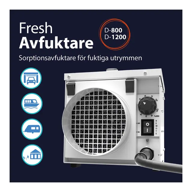 FRESH Luftavfukter D1200 Avfukter ca 12 liter/døgn 