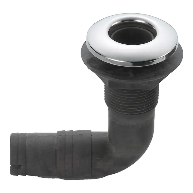 Skroggjennomføring m/slangekopling, 90° Ø28mm (sort nylon / 316) 