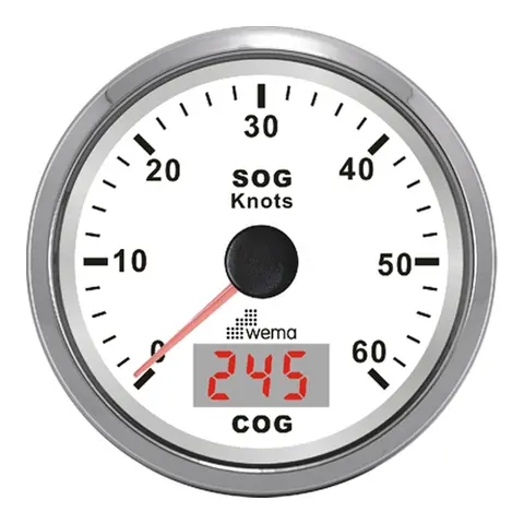 WEMA GPS knopmåler m/kompass, SL-hvit 0-60 knop 