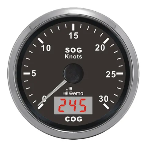 WEMA GPS knopmåler m/kompass, SL-sort 0-30 knop 