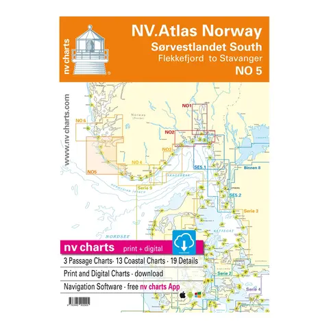 NV-CHARTS Atlas NO 5 S&#248;rvestlandet S&#248;r Flekkefjord til Stavanger