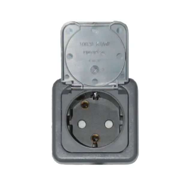 DEFA Enkel mini-kontakt, Plug-in Grå 230V - IP44 - innfelt m/lokk 