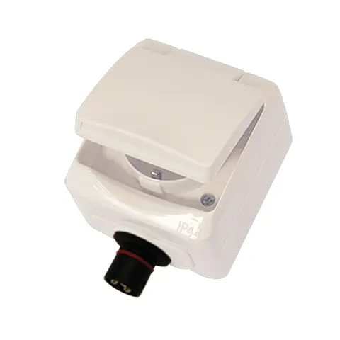 DEFA Enkel kontakt, Plug-in 230V - IP44 - utenpåliggende m/lokk 
