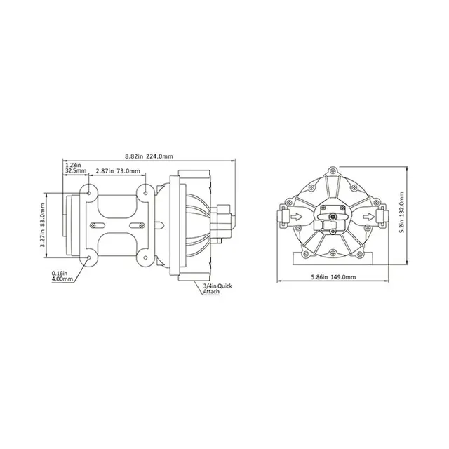 SEAFLO Trykkvannspumpe - 12V 52 serien, 60PSI, 18L/min 