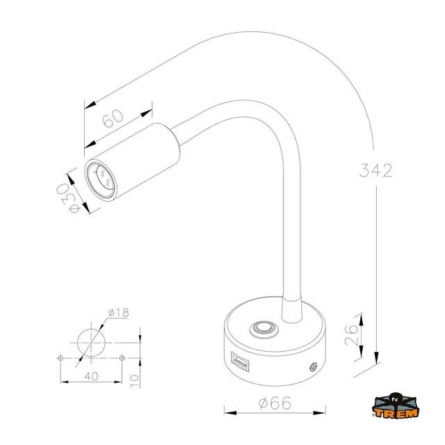 AUROLED Leddet Kartlampe med Usb-uttak 12V, 3W 